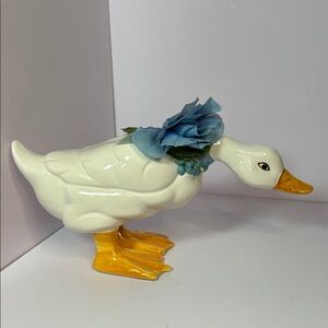 Vintage Ceramic Duck with Blue Floral Accent